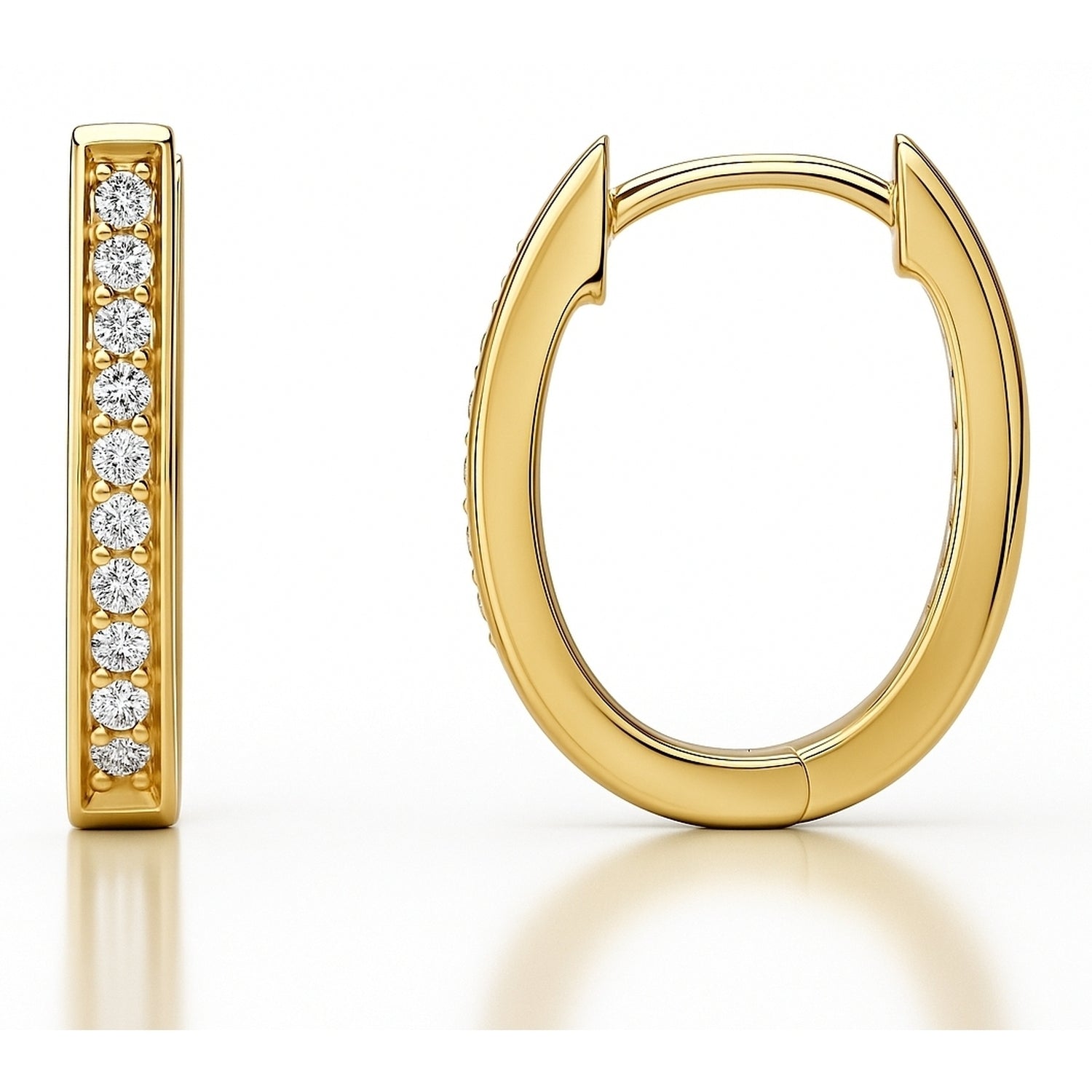 Oval Bar CZ Small Hoop Earrings in Sterling Silver 0.7 inch, Yellow Gold Flashed