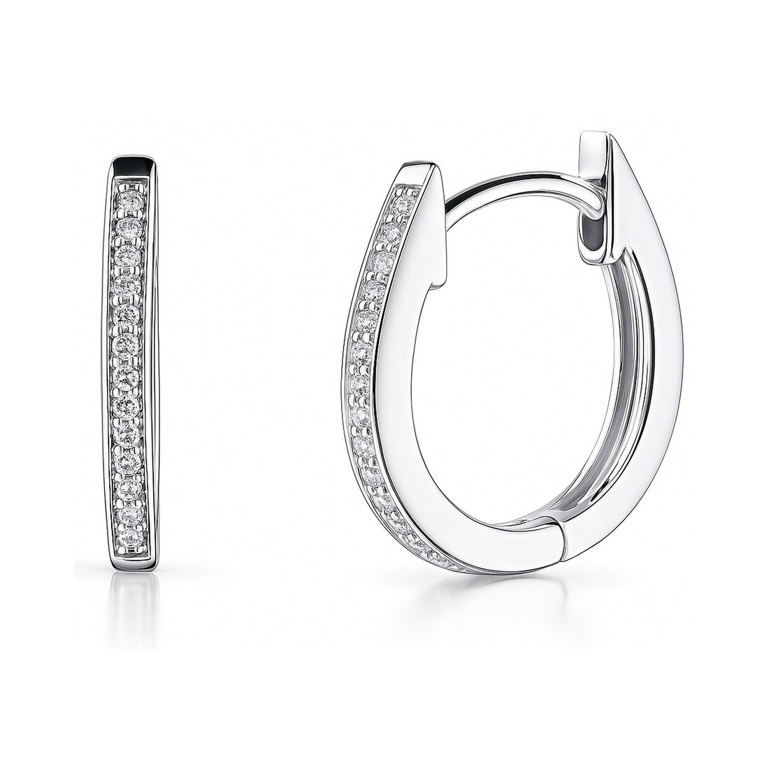 Oval Bar CZ Small Hoop Earrings in Sterling Silver 0.6"