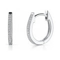 Oval Bar CZ Small Hoop Earrings in Sterling Silver 0.6 inch, Rhodium Plated