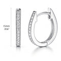 Oval Bar CZ Small Hoop Earrings in Sterling Silver 0.6 inch, Rhodium Plated