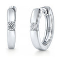 Solitaire CZ Small Hoop Earrings in Sterling Silver 0.6 inch, Rhodium Plated