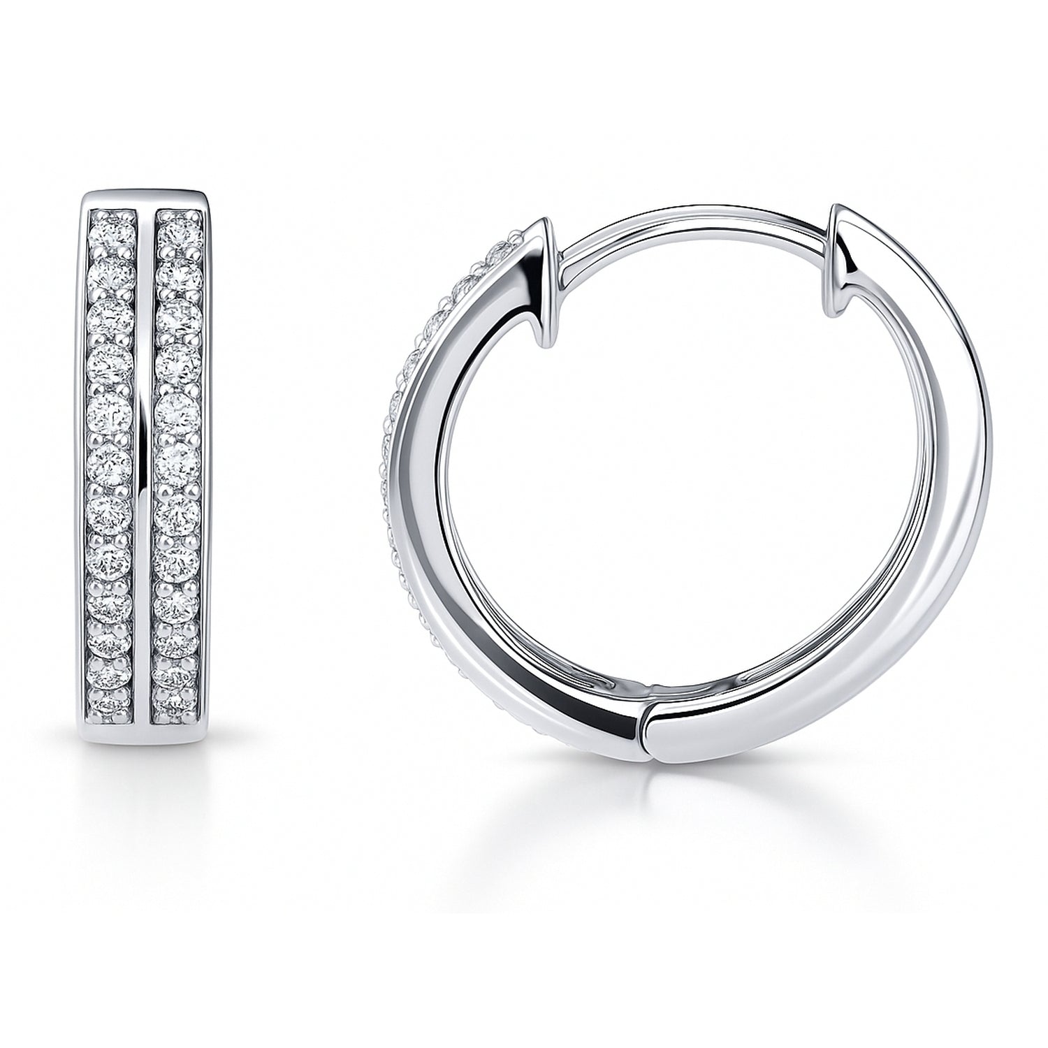 Double Row CZ Small Hoop Earrings in Sterling Silver 0.6 inch, 4 of 6