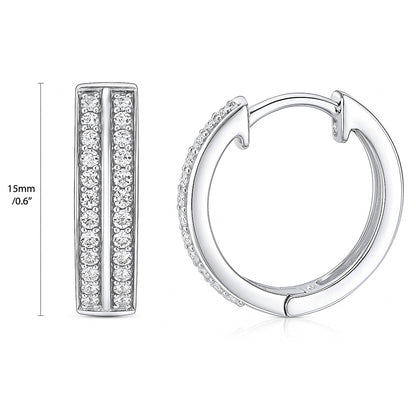 Double Row CZ Small Hoop Earrings in Sterling Silver 0.6"