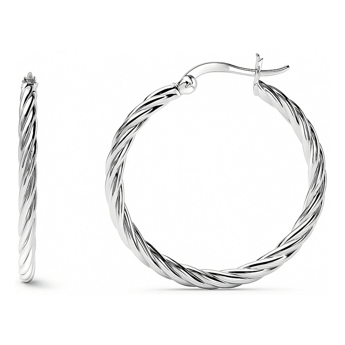 Cable Hoop Earrings in Sterling Silver 1.2"