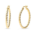 Cable Medium Hoop Earrings in Sterling Silver 1.2 inch, Yellow Gold Flashed