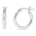Small Hoop Earrings in Sterling Silver 0.6 inch, Rhodium Plated