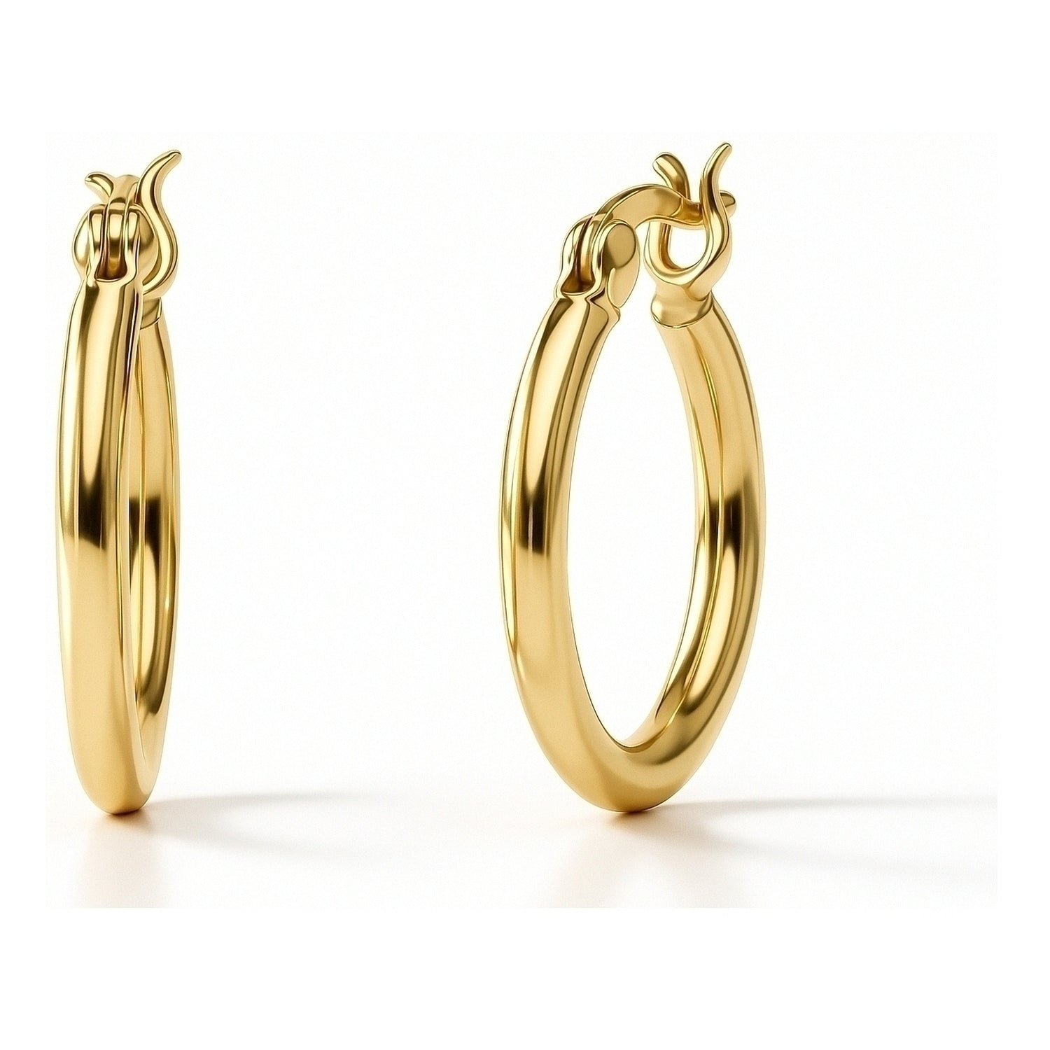 Small Hoop Earrings in Sterling Silver 0.6 inch, Yellow Gold Flashed