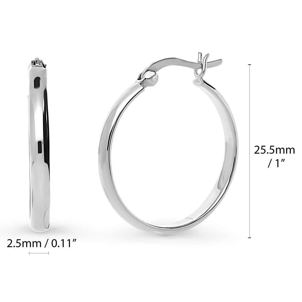 Front view of Dome Medium Hoop Earrings in Sterling Silver 1 inch, Rhodium Plated