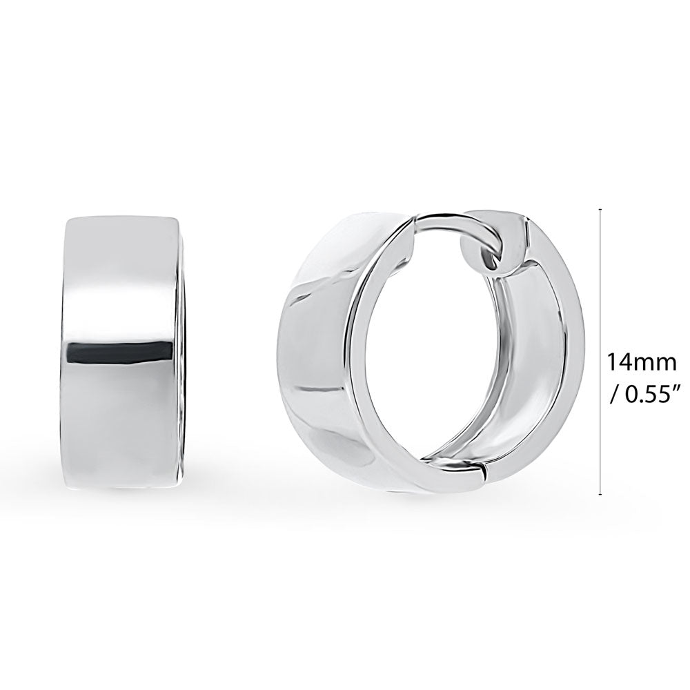 Front view of Small Huggie Earrings in Sterling Silver 0.55 inch, Rhodium Plated