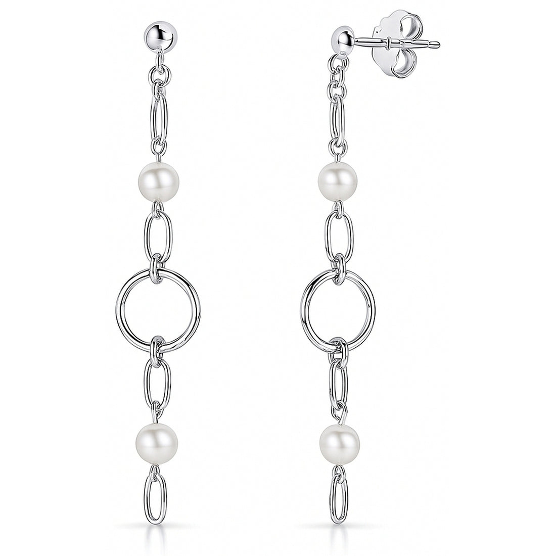 Open Circle Cultured Pearl Earrings in Sterling Silver