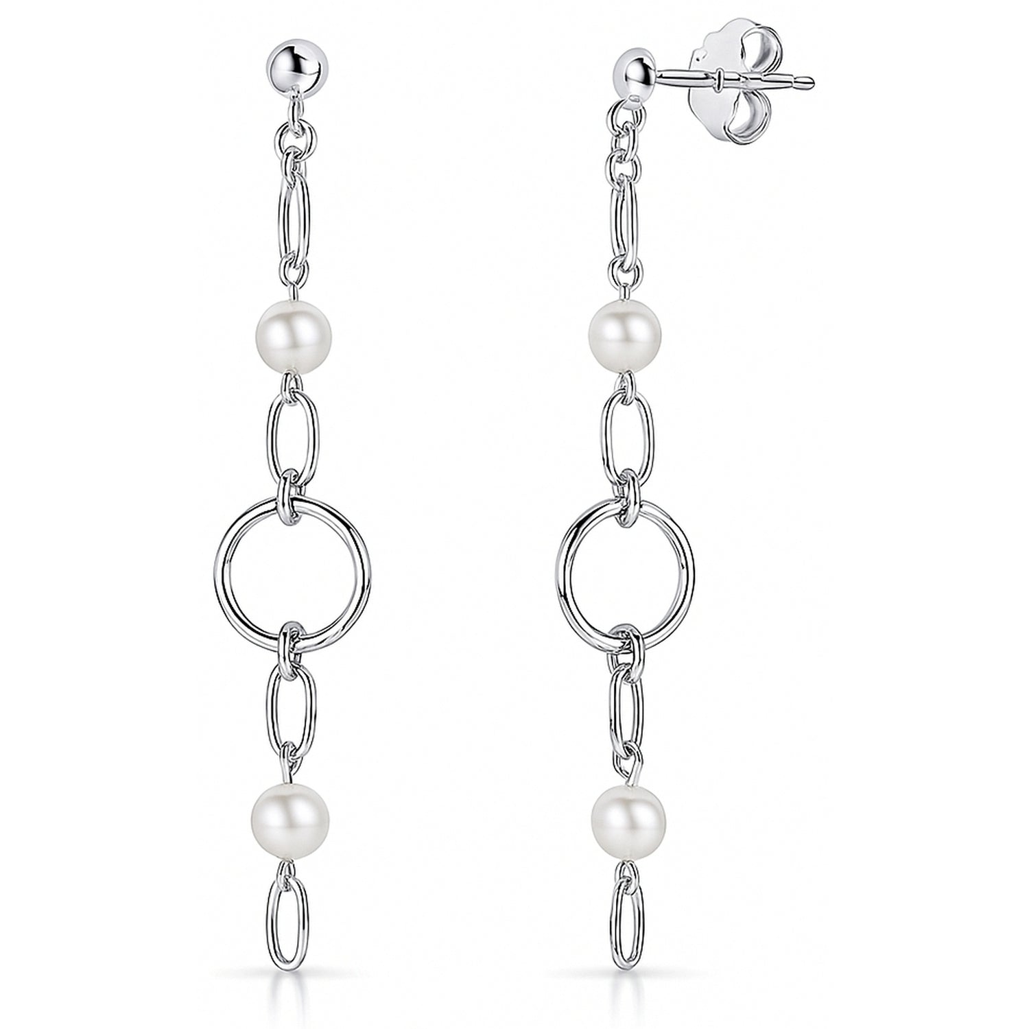 Open Circle Cultured Pearl Earrings in Sterling Silver