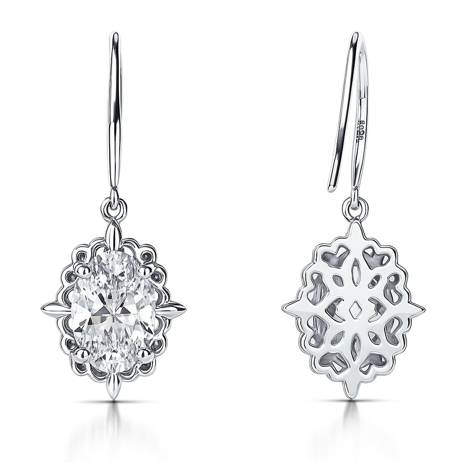 Solitaire Filigree Oval CZ Fish Hook Earrings in Sterling Silver, 4 of 7