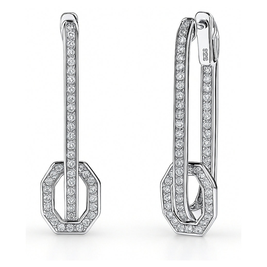 Rectangle CZ Inside-Out Hoop Earrings in Sterling Silver 1.3"