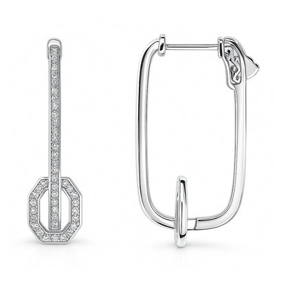 Rectangle CZ Inside-Out Hoop Earrings in Sterling Silver 1.3"