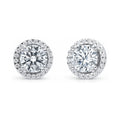 Halo CZ Stud Earrings in Sterling Silver, Rhodium Plated