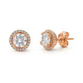 Halo CZ Stud Earrings in Sterling Silver, Rose Gold Flashed