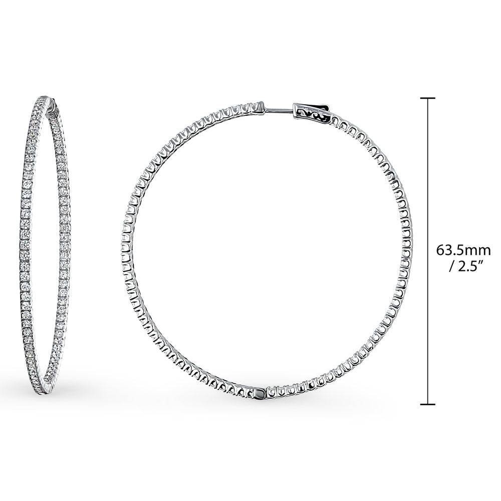 Angle view of CZ Large Inside-Out Hoop Earrings in Sterling Silver 2.5 inch, Rhodium Plated