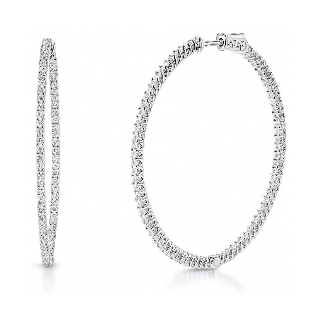 CZ Large Inside-Out Hoop Earrings in Sterling Silver 2"