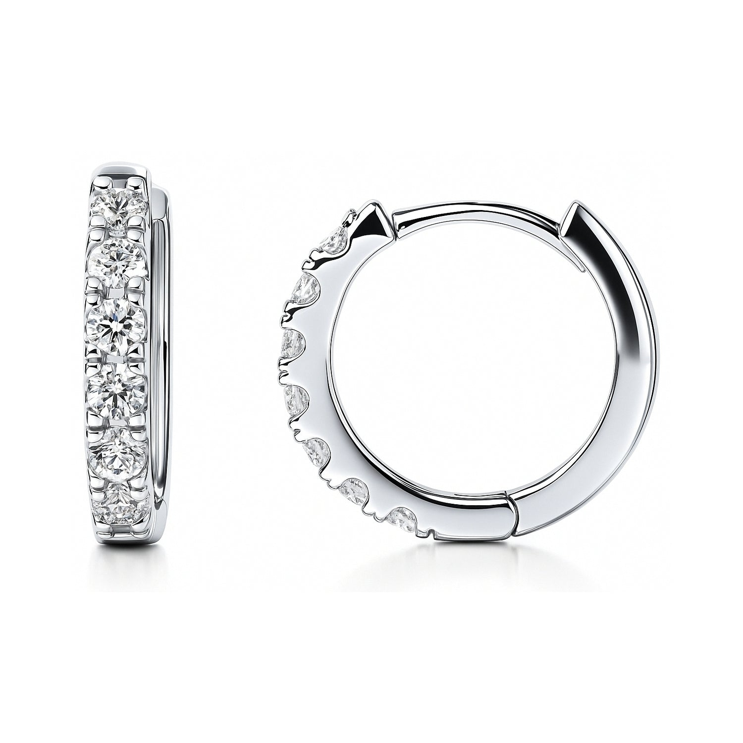 7-Stone CZ Small Hoop Earrings in Sterling Silver 0.6 inch, 1 of 6