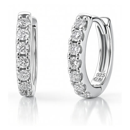 7-Stone CZ Small Hoop Earrings in Sterling Silver 0.6"