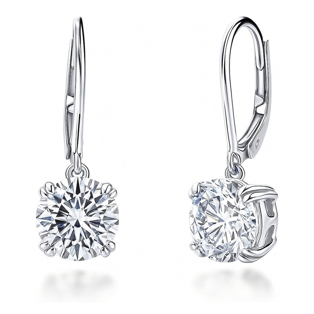 Solitaire 4ct CZ Leverback Earrings in Sterling Silver
