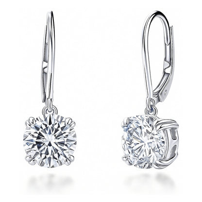 Solitaire 4ct CZ Leverback Earrings in Sterling Silver