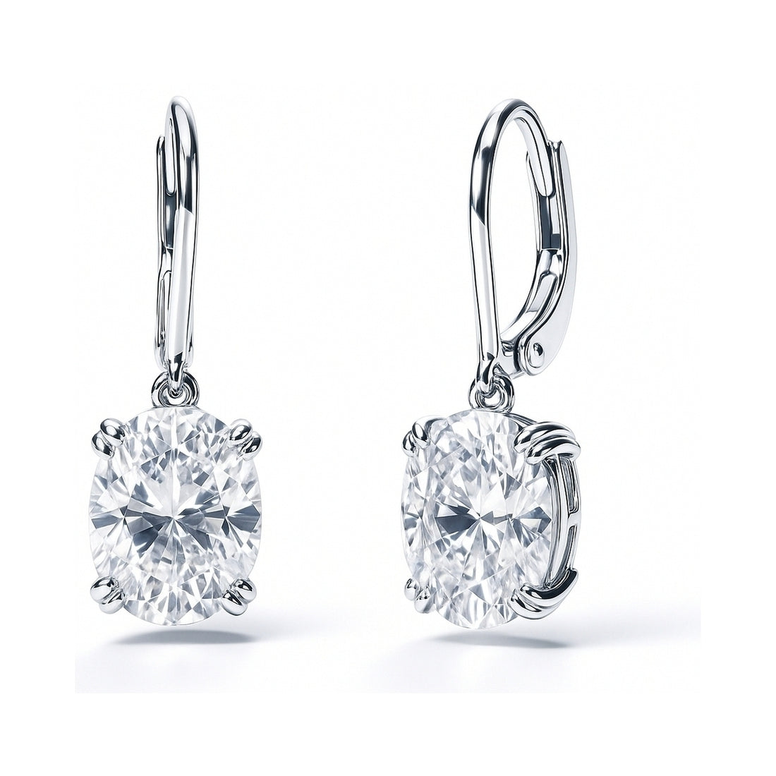 Solitaire 5.6ct Oval CZ Leverback Earrings in Sterling Silver