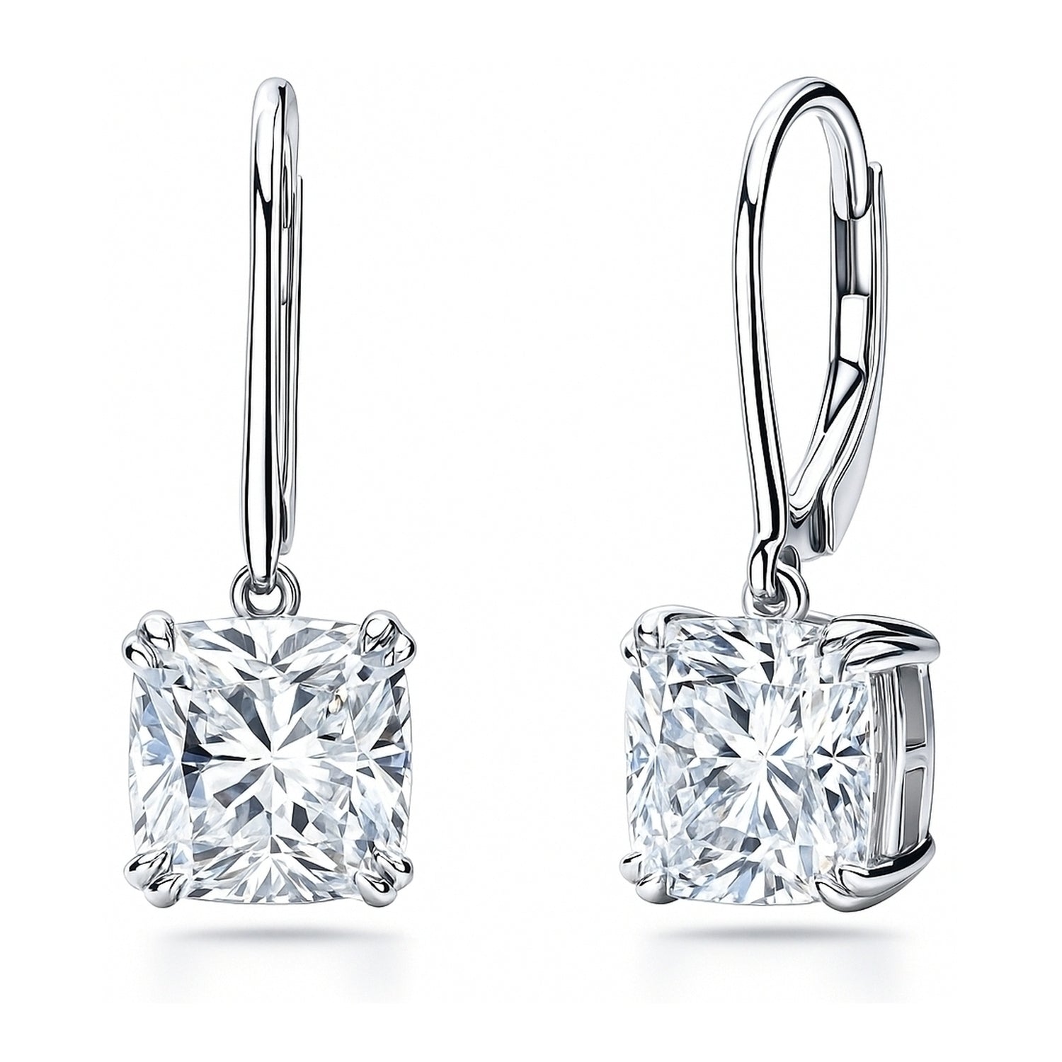 Solitaire 6ct Cushion CZ Leverback Earrings in Sterling Silver, 1 of 5