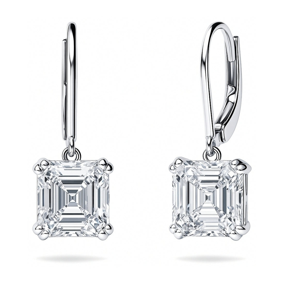 Solitaire 6ct Asscher CZ Leverback Earrings in Sterling Silver