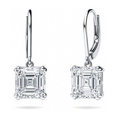 Solitaire 6ct Asscher CZ Leverback Earrings in Sterling Silver