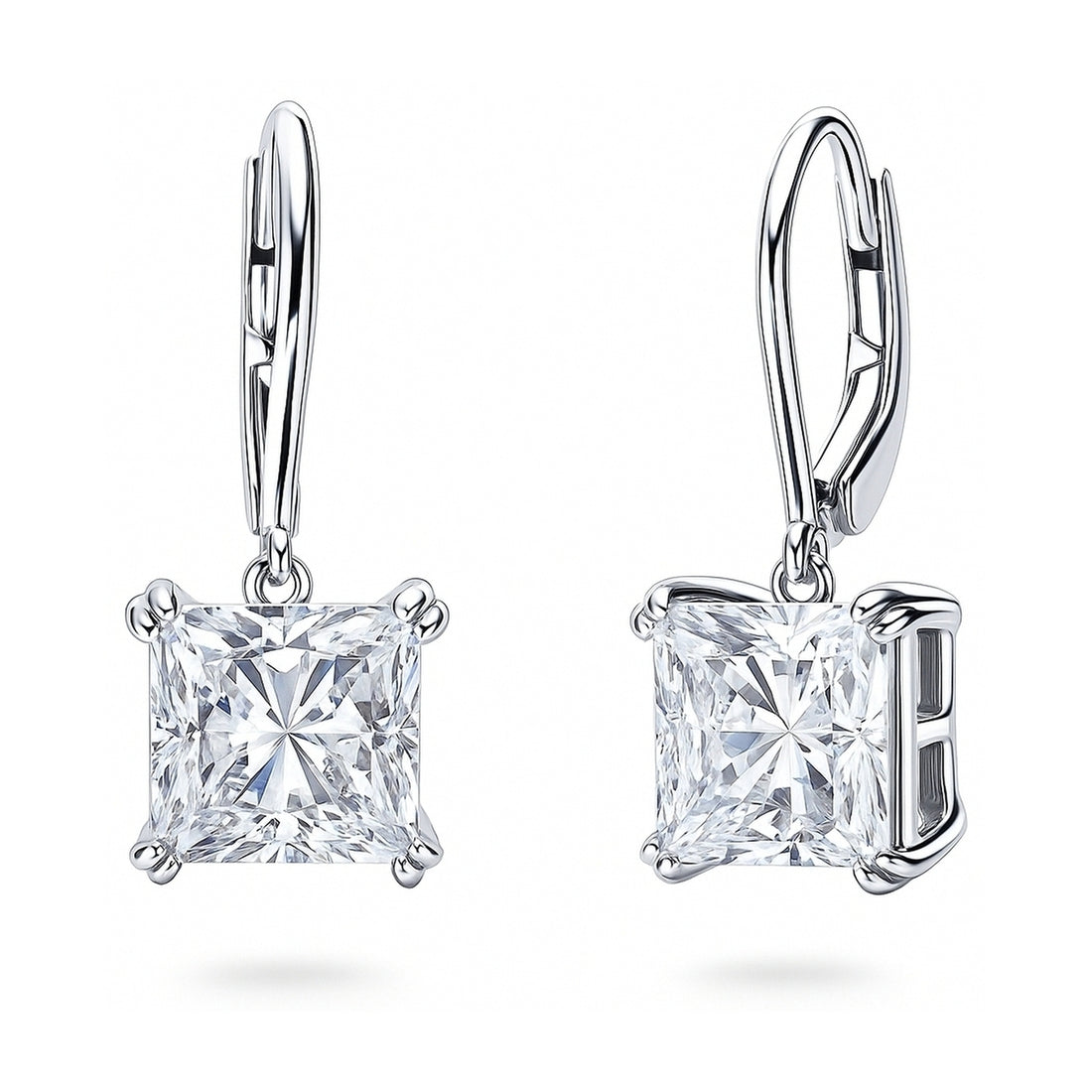 Solitaire 6ct Princess CZ Leverback Earrings in Sterling Silver