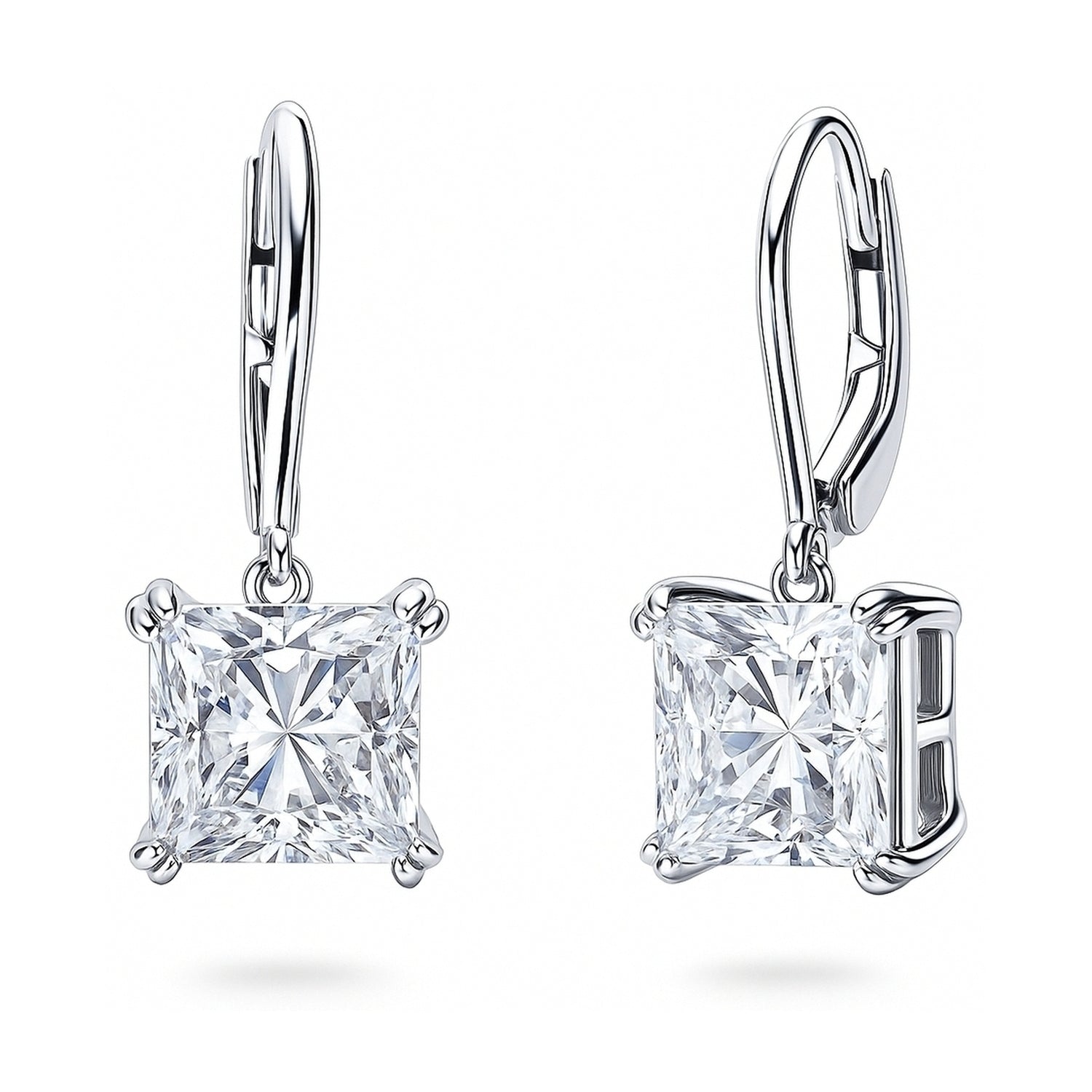 Solitaire 6ct Princess CZ Leverback Earrings in Sterling Silver