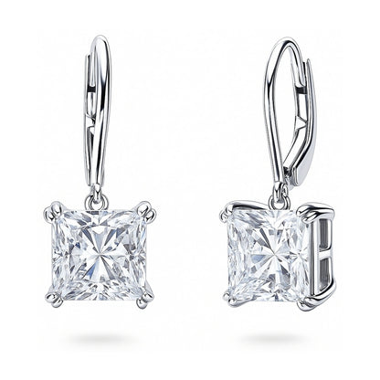 Solitaire 6ct Princess CZ Leverback Earrings in Sterling Silver