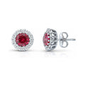 Halo Kaleidoscope CZ Stud Earrings in Sterling Silver, Red Color