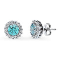 Halo Kaleidoscope CZ Stud Earrings in Sterling Silver, Frosty Mint Color