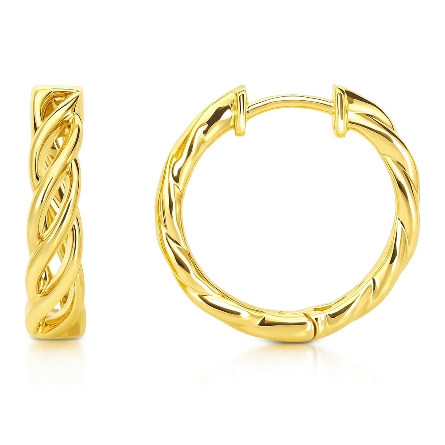 Woven Small Hoop Earrings in Sterling Silver 0.7 inch, Yellow Gold Flashed
