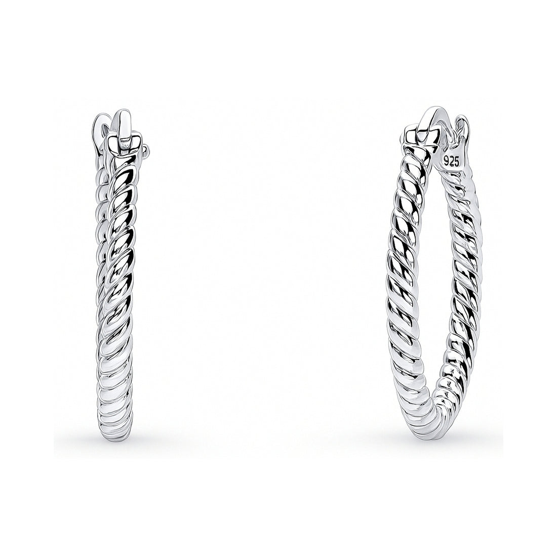 Cable Small Hoop Earrings in Sterling Silver 0.9"