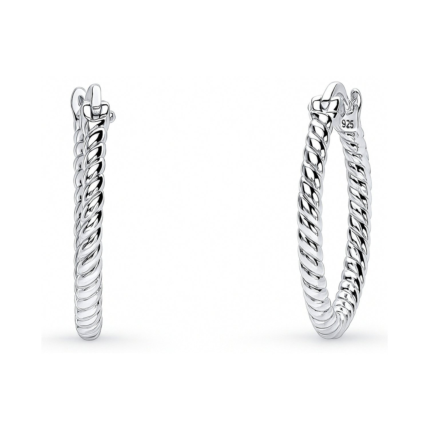 Cable Hoop Earrings in Gold Flashed Sterling Silver 0.9", 2 Pairs