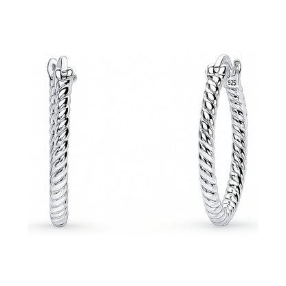 Cable Hoop Earrings in Gold Flashed Sterling Silver 0.9", 2 Pairs