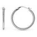 Cable Small Hoop Earrings in Sterling Silver 0.9 inch, Rhodium Plated