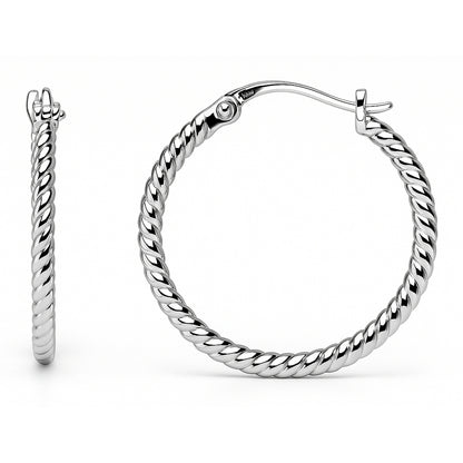 Cable Hoop Earrings in Gold Flashed Sterling Silver 0.9", 2 Pairs