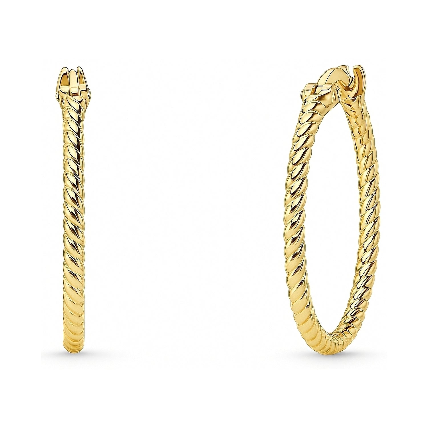 Cable Hoop Earrings in Gold Flashed Sterling Silver 0.9", 2 Pairs