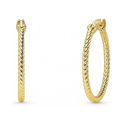 Cable Hoop Earrings in Gold Flashed Sterling Silver 0.9", 2 Pairs