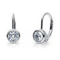 Solitaire 1.2ct Bezel CZ Leverback Earrings in Sterling Silver, Rhodium Plated