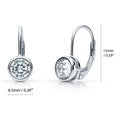 Solitaire 1.2ct Bezel CZ Leverback Earrings in Sterling Silver, Rhodium Plated