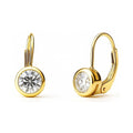 Solitaire 1.2ct Bezel CZ Leverback Earrings in Sterling Silver, Yellow Gold Flashed