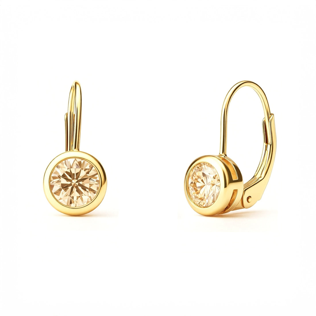Solitaire 1.2ct Bezel CZ Leverback Earrings in Sterling Silver