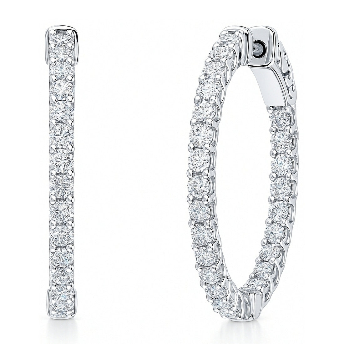 CZ Small Inside-Out Hoop Earrings in Sterling Silver 1"