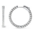 CZ Small Inside-Out Hoop Earrings in Sterling Silver 1 inch, Rhodium Plated