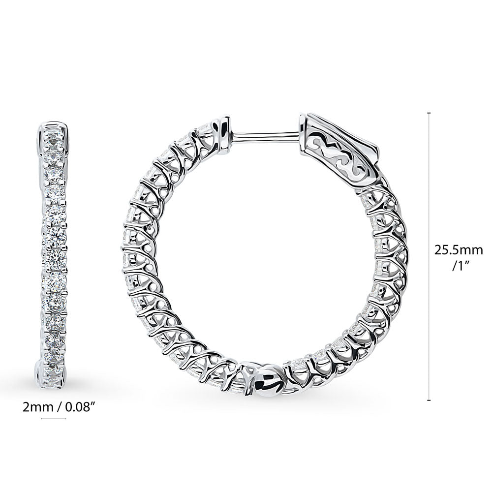 Angle view of CZ Medium Inside-Out Hoop Earrings in Sterling Silver 1 inch, Rhodium Plated